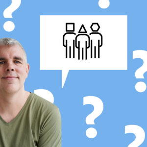 Portretfoto Rutger Kiezebrink met icoon 'inclusief schrijven'