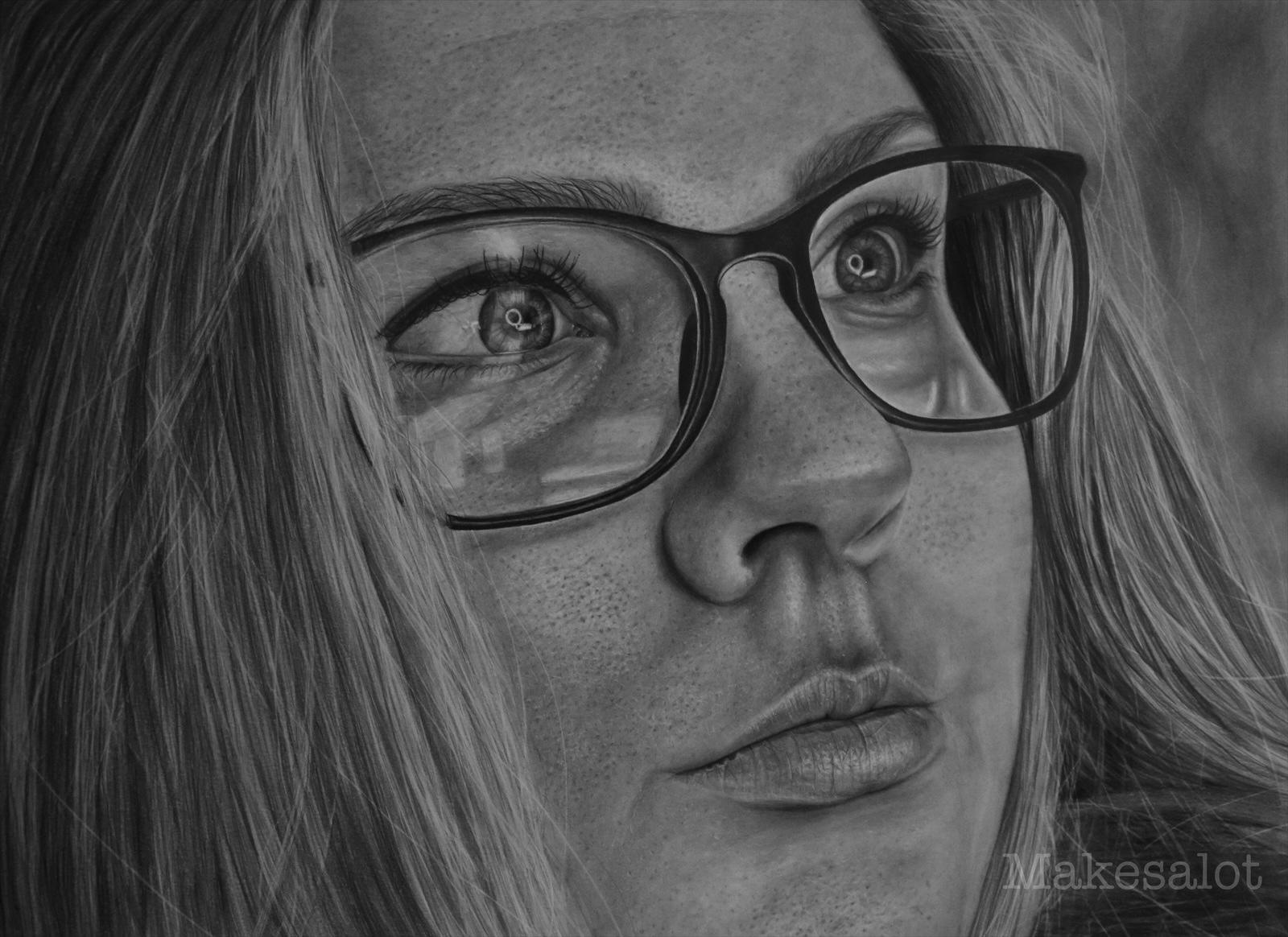 zelfportret, realistisch portret, bril, tekenen, getekend, gezicht