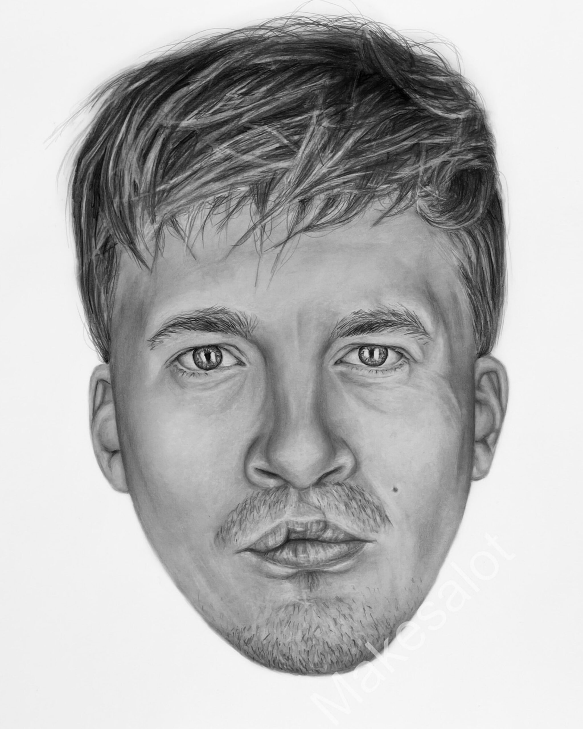 realistisch getekend portret van zanger Snelle