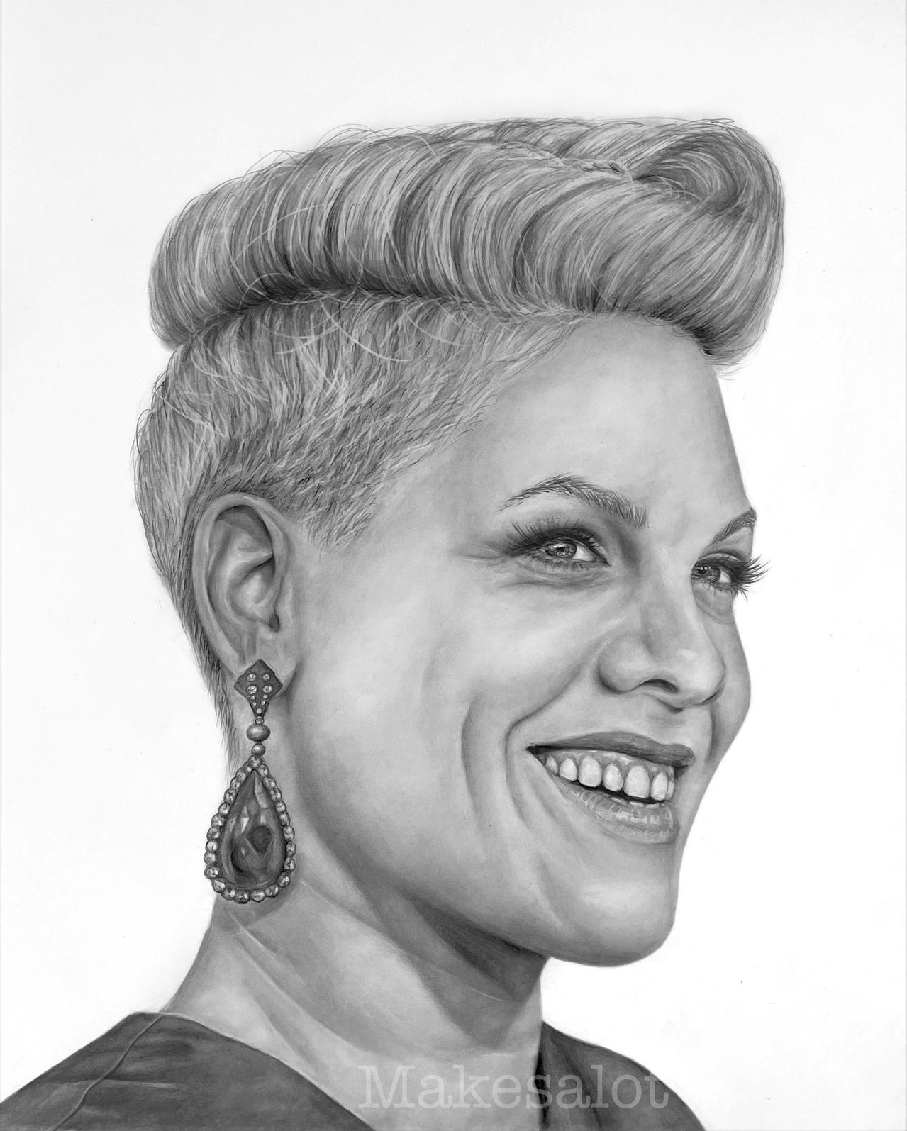 Pink, tekening van Pink, realistisch portret, tekenen