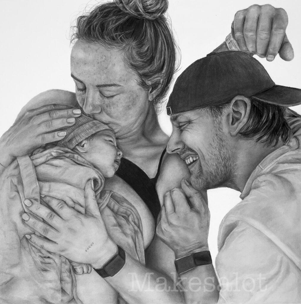 Portrettekening van Enzo knol, Myron Koops en Riven