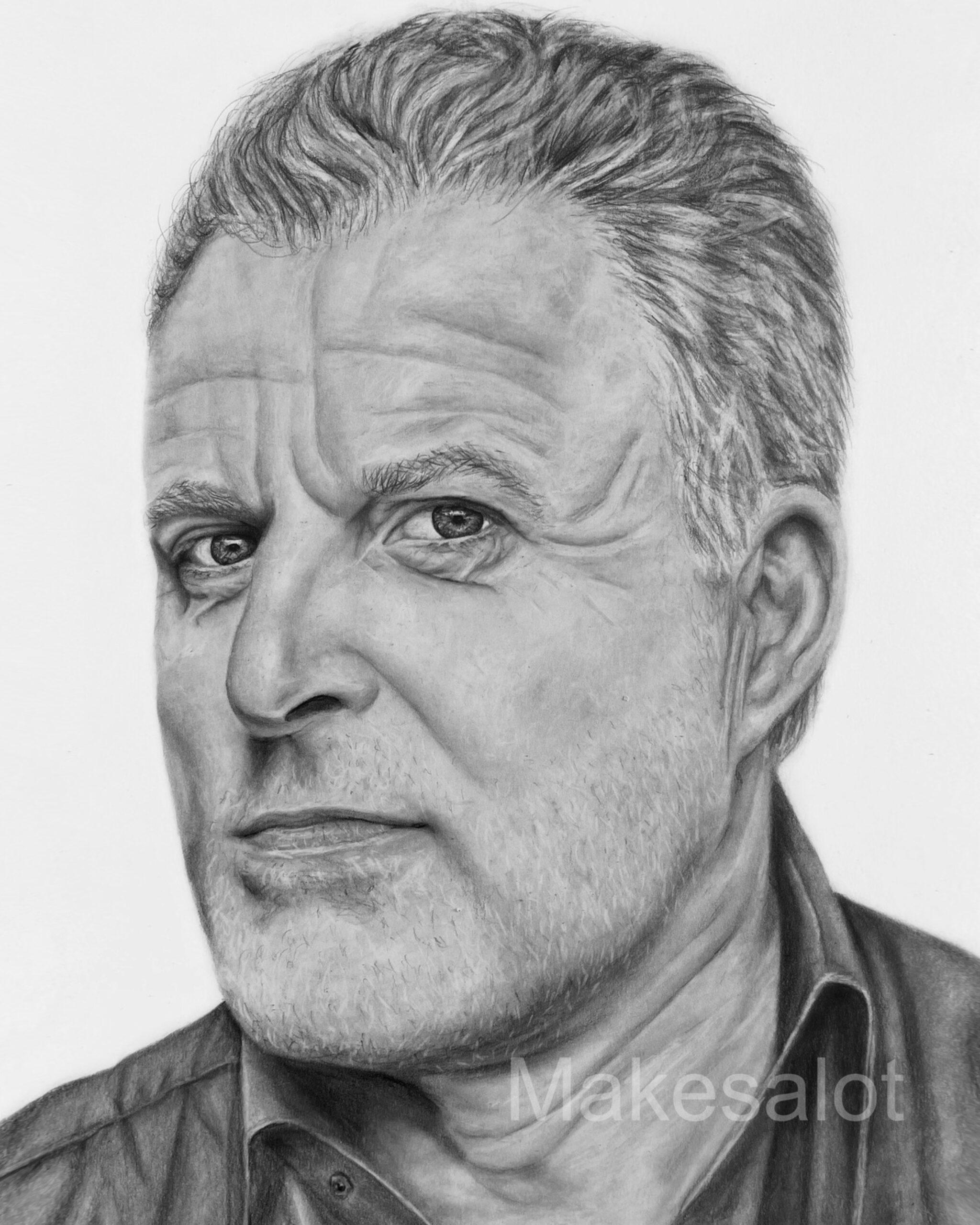 Peter R de Vries, tekening, realistisch portret