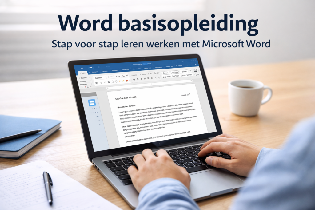 persoon werkt met Microsoft Word en maakt een document op laptop