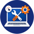 Pictogram met een computer en gereedschap.