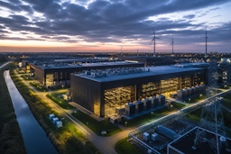 Datacenter bij ondergaande zon