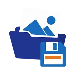 Open map met een afbeelding die eruit schuift en een diskette als opslaansymbool
