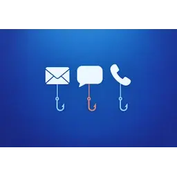 Envelop, sms-bubbel en telefoonhoorn met elk een vishaakje eronder, als beeld voor nepmail, nep-sms en nepbellers