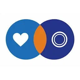 Twee overlappende cirkels met een hartje en een munt, als beeld voor de combinatie van nepliefde en nepbeleggen