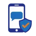 Smartphone met een spraakwolkje en een schild met vinkje, als beeld voor een beveiligd WhatsApp-account