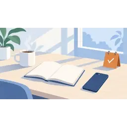 Een smartphone met het scherm naar beneden naast een kop thee en een boek, als beeld voor een maand zonder sociale media