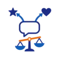 Spraakwolk van een chatbot die uitsplitst in twee pijlen, met een scheefhangende weegschaal eronder, als beeld voor ongelijk AI-advies
