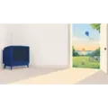 Uitgeschakelde ouderwetse televisie naast een open tuindeur met een fiets, een bal en een vlieger buiten, als beeld voor opvoeden zoals in de jaren negentig