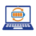 Laptop met batterij en pijlen voor het kalibreren van de accu
