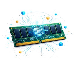 RAM-geheugenmodule met elektronische circuits als illustratie bij uitleg over werkgeheugen, RAM-geheugen en computerprestaties.