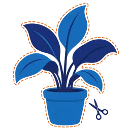 Plant in een pot met een oranje stippellijn eromheen en een schaartje ernaast, als beeld voor een achtergrond verwijderen