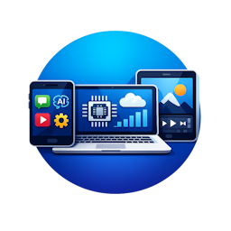 Illustratie van een laptop, smartphone en tablet voor uitleg over computers, laptops, smartphones, geheugen, opslag en digitale technologie.