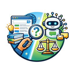 Pictogram over AI-geletterdheid met een zoekmachine, AI-chatbot, vergrootglas en weegschaal. De afbeelding benadrukt het kritisch beoordelen van informatie en de vraag of ChatGPT betrouwbaar is als adviseur.