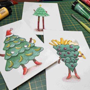 Workshop 'gekke kerstbomen' kerstkaartjes illustreren - 24 oktober 2026